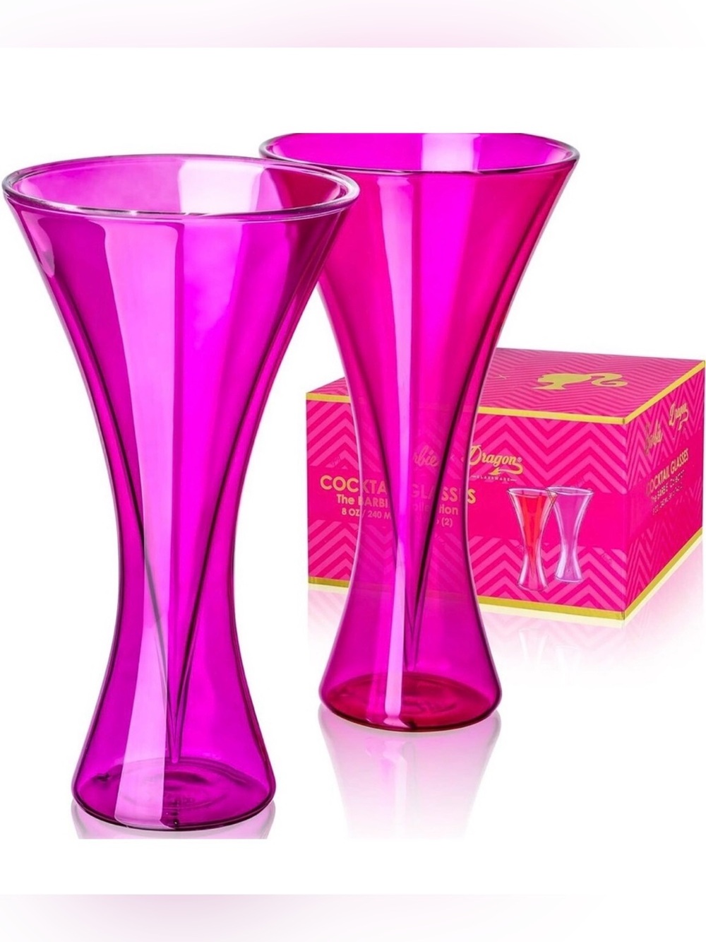 Barbie x Dragon ~ Hot Pink Hourglass Cocktail Glasses - Set of 2